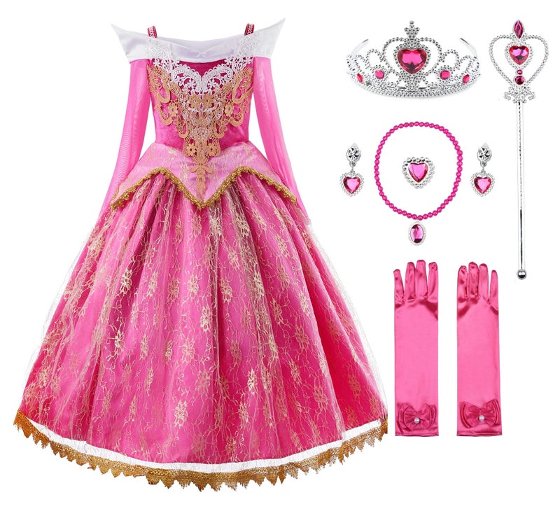 JerrisApparel Girls Pink Princess Costume Halloween Cosplay Party Dress up (Pink with Accessories, 4T) - Image 1