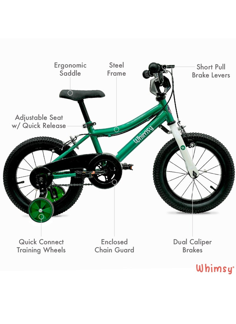 Whimsy Whimsy - Classic 14" Kids Bike  2-Minute Assembly, Handbrake, Child-Friendly Cycle, Adjustable Saddle - Green  - Image 3