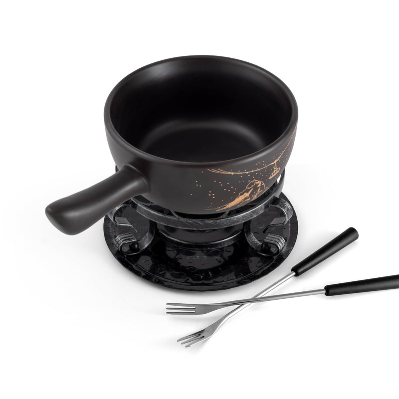 Swissmar Gruyere Cheese Fondue Set - 2.8 QT / 2.65 L - Ceramic Fondue Pot with Rechaud, Fondue Burner, 6 Forks - Ideal for Melting Cheese, Chocolate & Caramel - Black - Image 1