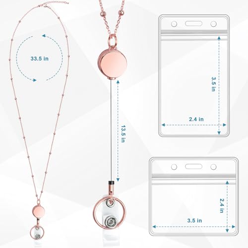 koorito 3 Pack Retractable Badge Reel Lanyard with 6 Pcs Waterproof ID Holder Retractable Stainless Steel Badge Reel Lanyard with ID Holder for Girl Women Teacher Adults (Black, Silver, Rose Gold) - Image 2