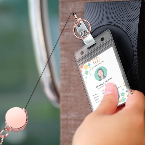 koorito 3 Pack Retractable Badge Reel Lanyard with 6 Pcs Waterproof ID Holder Retractable Stainless Steel Badge Reel Lanyard with ID Holder for Girl Women Teacher Adults (Black, Silver, Rose Gold) - Image 5