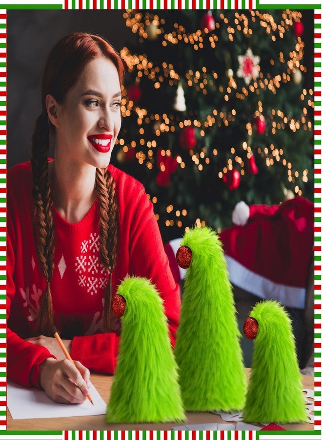 سيفانير مجموعة سيفانر من 3 قطع من زينة عيد الميلاد الفروية باللون الأخضر الليموني، زينة صغيرة من الفرو الناعم على شكل قزم، زينة لطاولة شجرة عيد الميلاد، قطع مركزية ناعمة من الفرو الصناعي، هدايا لزينة العطلات، لوازم الحفلات (نمط لطيف) - Image 3