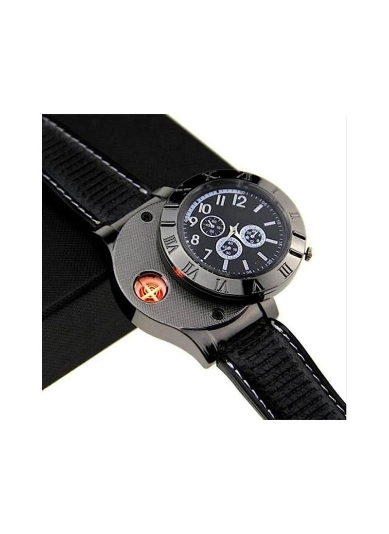 Generic - Mens Novelty Cigarette Lighter Watch USB Charging Windproof Quartz Wrist Watch - Image 1