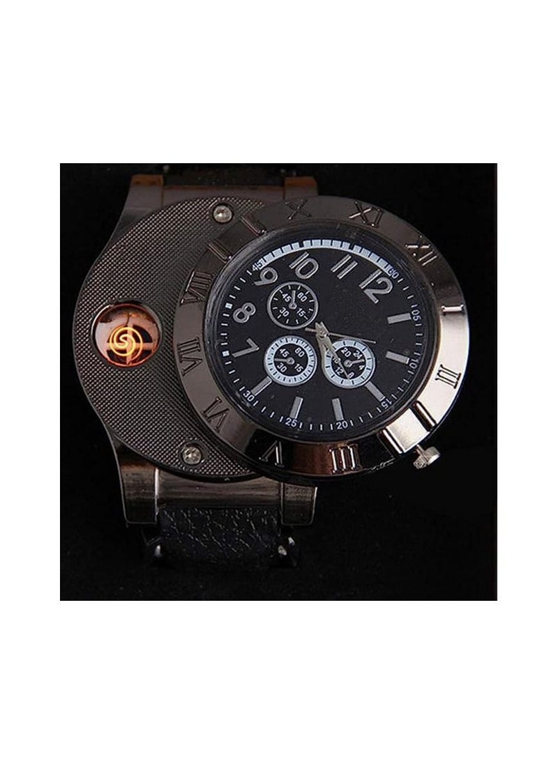 Generic - Mens Novelty Cigarette Lighter Watch USB Charging Windproof Quartz Wrist Watch - Image 1