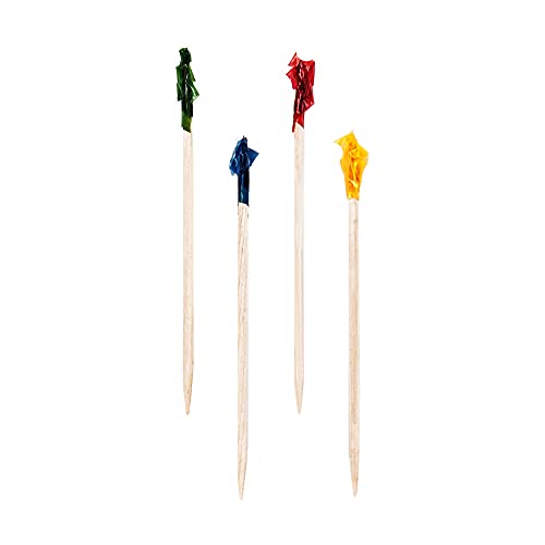 True Frilled Appetizer Picks, Toothpicks for Garnishes on Mai Tais and Daiquiris, Assorted Colors Cellophane and Wood, 2.5 Inches Set of 50 - Image 1