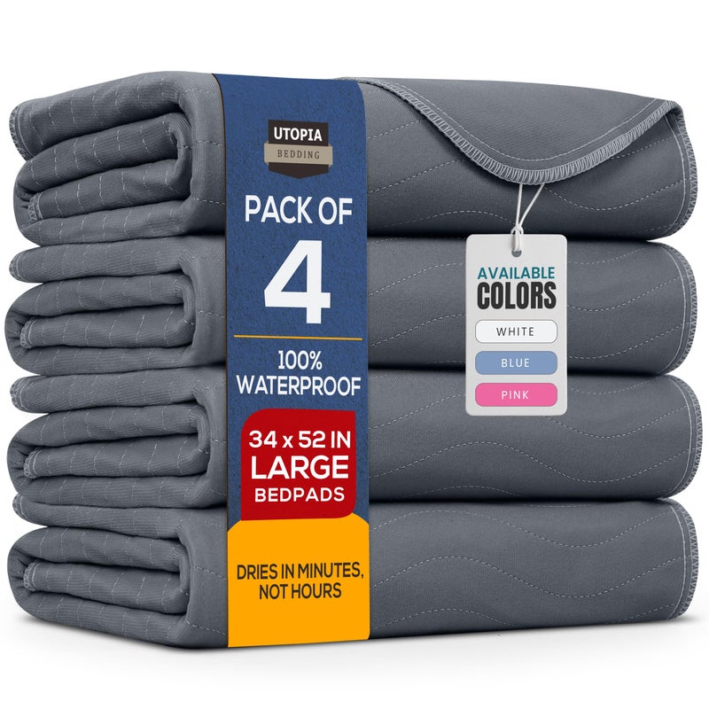Utopia Bedding Washable Underpads 34 x 52 Pack of 4 Waterproof Reusable Heavy Absorbency Incontinence Bed Pads for Adults Kids Elderly and Pets Bedwetting Pads for Sofa and Couch Grey - Image 3