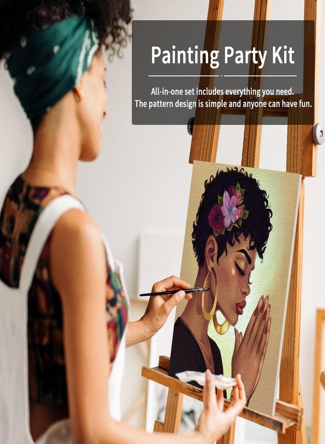 VOCHIC Canvas Painting Kit Pre Drawn Canvas for Painting for Adults Paint and Sip Party Supplies Art Set Afro Pray Woman 8x10 Inches - Image 2