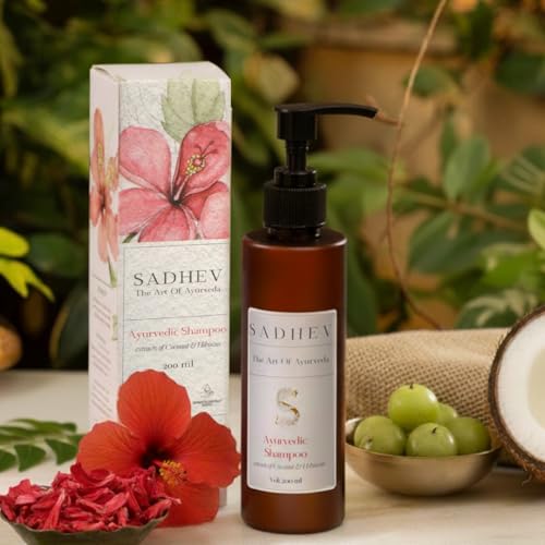 Sadhev Ayurvedic Shampoo With Bhringraj, Hibiscus, Amla | Controls Hairfall, Stimulates Hair Regrowth | For Dry & Frizzy Hair | Adds Volume & Shine (200 ml) - Image 2