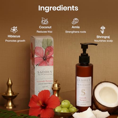 Sadhev Ayurvedic Shampoo With Bhringraj, Hibiscus, Amla | Controls Hairfall, Stimulates Hair Regrowth | For Dry & Frizzy Hair | Adds Volume & Shine (200 ml) - Image 3