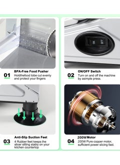 Aookay [Updated] Meat Slicer, 200W Electric Deli Food Slicer with 2 Removable 19 cm Stainless Steel Blades, Adjustable Thickness Meat Slicer for Home, Food Slicer Machine for Lamb, Beef, Bread  - Image 4