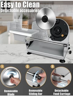Aookay [Updated] Meat Slicer, 200W Electric Deli Food Slicer with 2 Removable 19 cm Stainless Steel Blades, Adjustable Thickness Meat Slicer for Home, Food Slicer Machine for Lamb, Beef, Bread  - Image 5