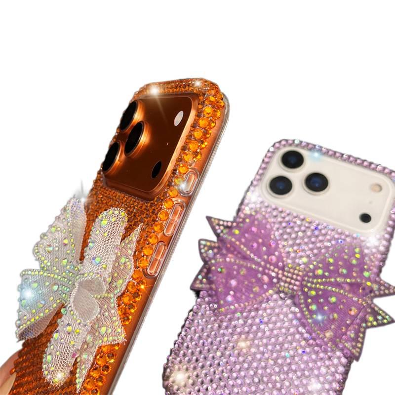 MS غطاء واقي بAcrylic لـ iPhone 14 / 14 Plus / 14 Pro / 14 Pro Max مع حماية من السقوط وبريق الماس مع مقاوم للصدمات مع تصميم فيونكة باللون بنفسجي من الأكريليك باللون البنفسجي - Image 4