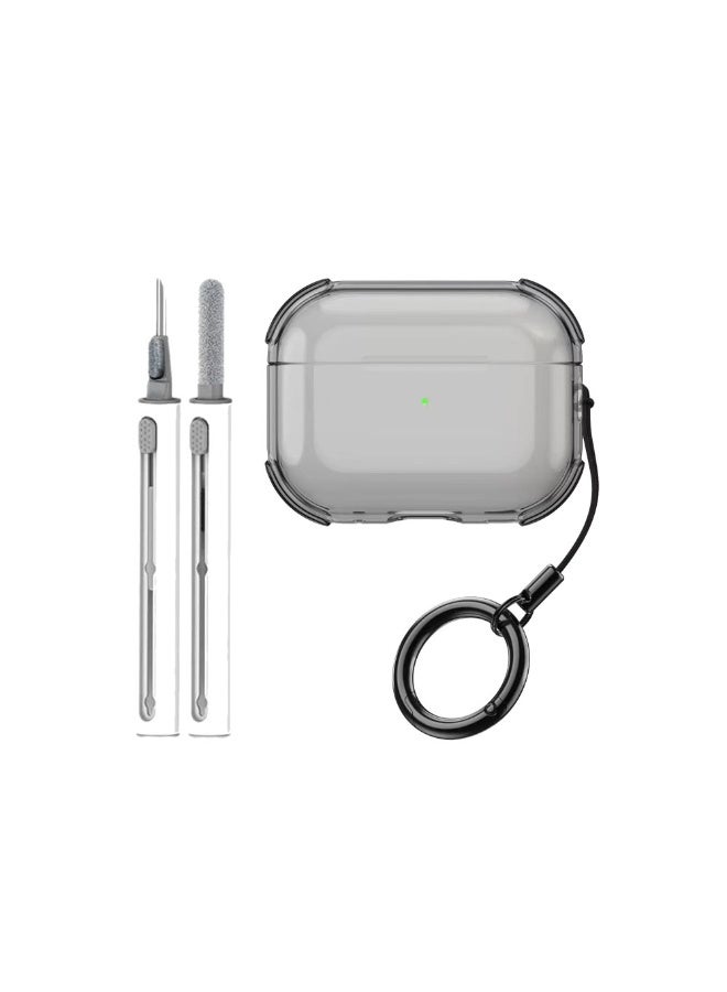 دكينج مناسبة لغطاء حماية AirPods Pro 3، غطاء شفاف من TPU ل AirPods Pro 3، يأتي مع مجموعة أدوات تنظيف وسلسلة مفاتيح. أسود شفاف - Image 1