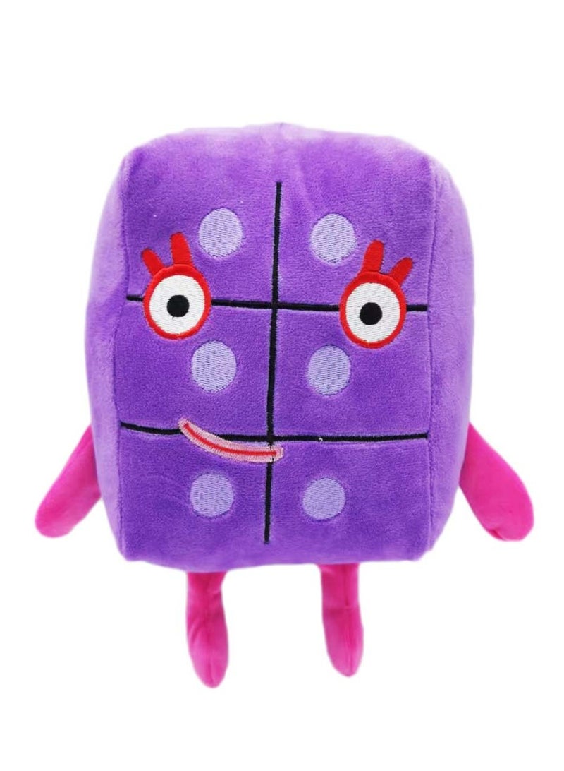 دمية رقمية كرتونية محشوة بأرقام كرتونية محشوة بأرقام كرتونية محشوة بأشكال أنيمي، رقم 6 بنفسجي - Image 1