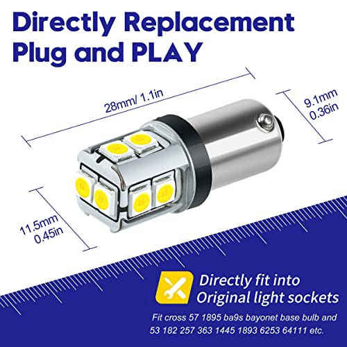 DODOFUN CANBUS BA9S White Extra Bright Car Interior Exterior Replacement Bulb Bayonet Base BA9 53 57 1445 1895 64111 Size Reading Map Dome Side Door Courtesy LED Light 12V 24V (Pack of 4) - Image 2