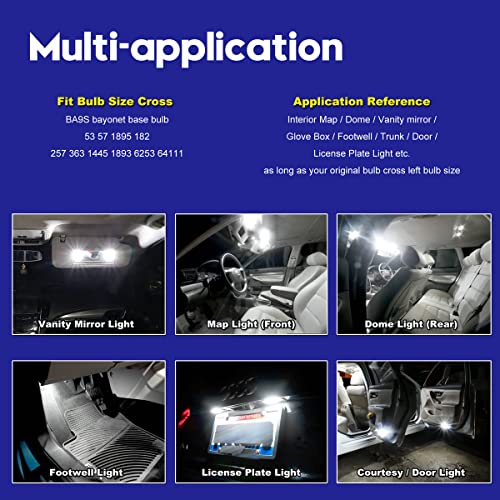 DODOFUN CANBUS BA9S White Extra Bright Car Interior Exterior Replacement Bulb Bayonet Base BA9 53 57 1445 1895 64111 Size Reading Map Dome Side Door Courtesy LED Light 12V 24V (Pack of 4) - Image 5