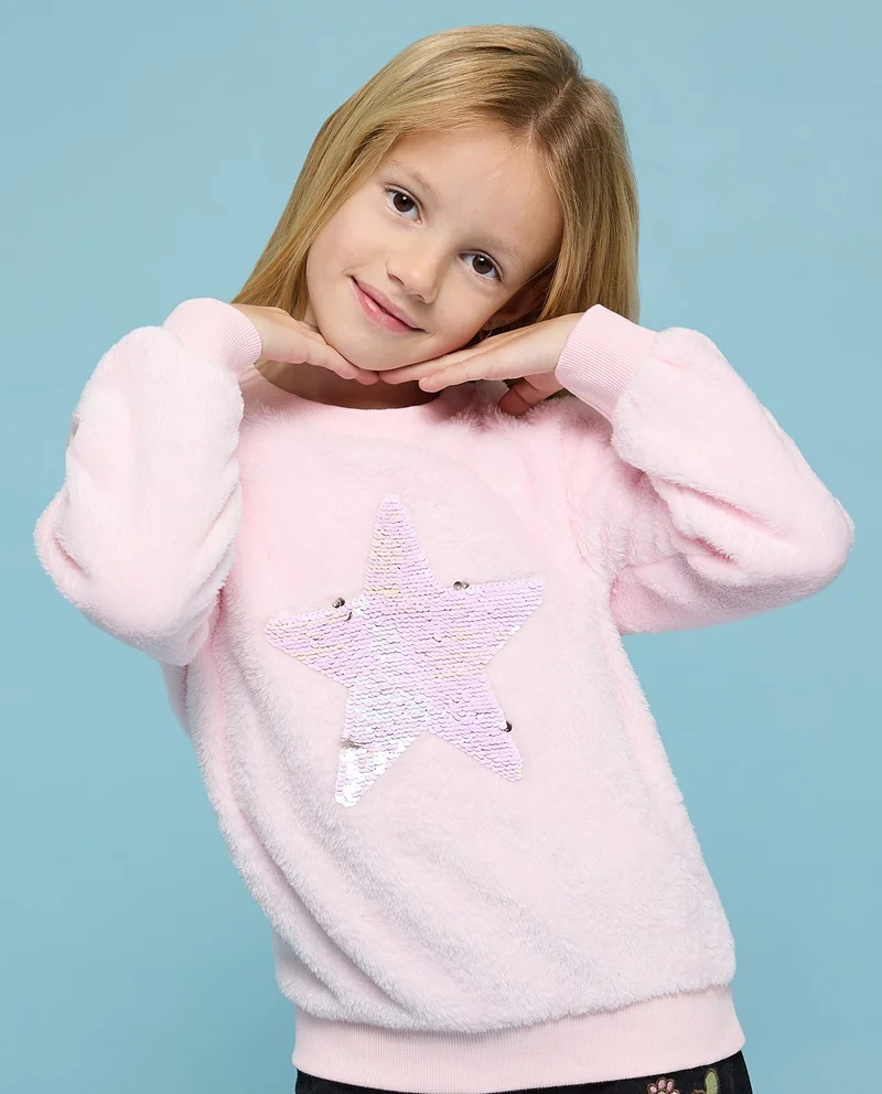 أر أند بي Sequined Sweatshirt with Crew Neck and Long Sleeves