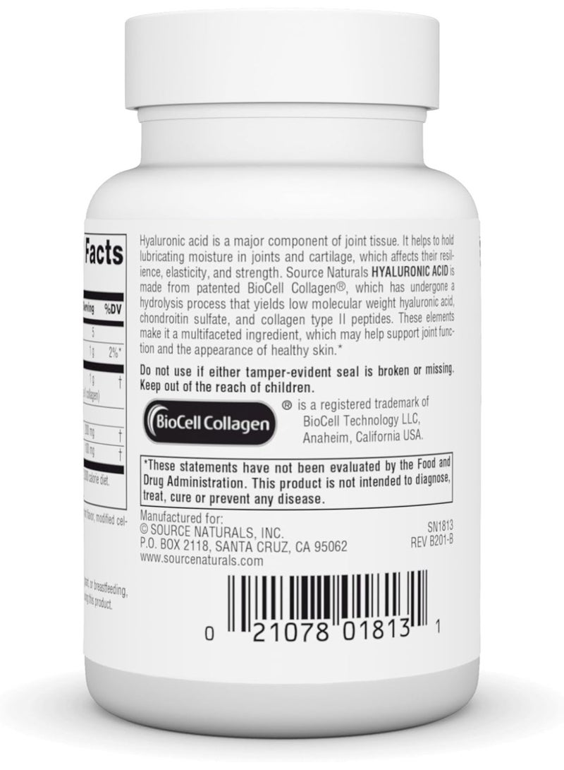 سورس ناتشورالز حمض الهيالورونيك - ١٠٠ ملغ، ٣٠ قرصًا | صحة المفاصل، ترطيب البشرة، ودعم الغضاريف - Image 3