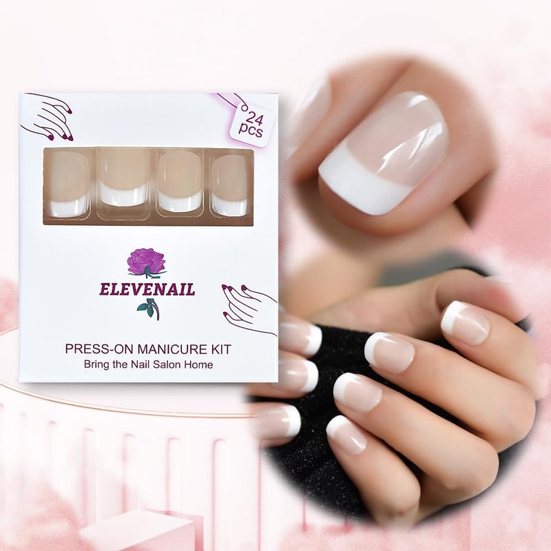 ELEVENAIL Natural Beige Nude White Press on Nails Short Squoval French Nail Tips False Nails Easy Wear Salon Manicure Reusable UV Gel Fake Nails DIY Nail Art at home - Image 4