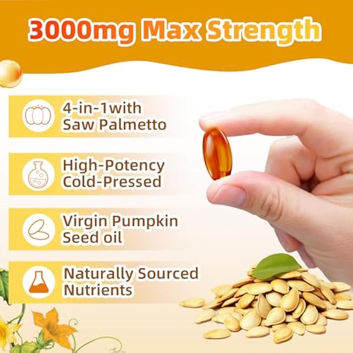 Nivltpure Pumpkin Seed Oil with Saw Palmetto, Vitamin D3 & Elderberry – 300 Softgels (3000mg) Pure Virgin Oil 4-in-1 Supplement for Hair Health, Prostate & Urinary Support – Non-GMO, Vegan - Image 5