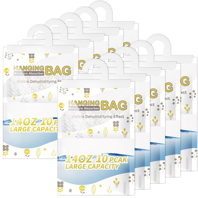 Vacplus Moisture Absorbers Hanging Closet Dehumidifier Bags Humidity Packs Desiccant Closet Dehumidifiers with Fragrance Free 10 Pack 140 OZ