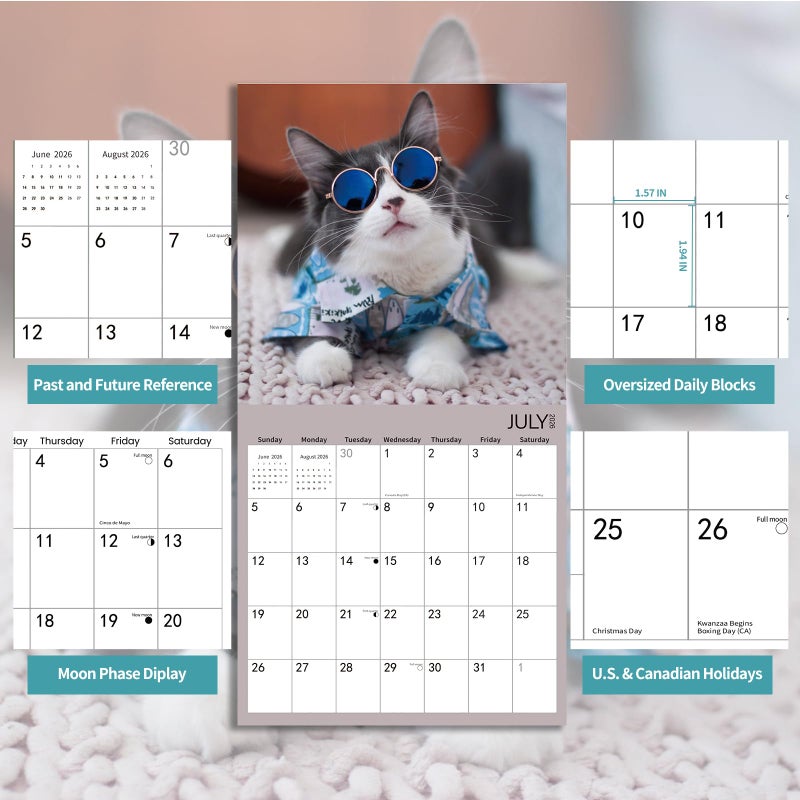 BLYYIEER 2026 Wall Calendar,Calendar 2025-2026,Cool Cat Monthly Wall Calendar, 12" x 24" Open,Family Planner Calendar, Home & Office Organizer,Hangable - Image 1
