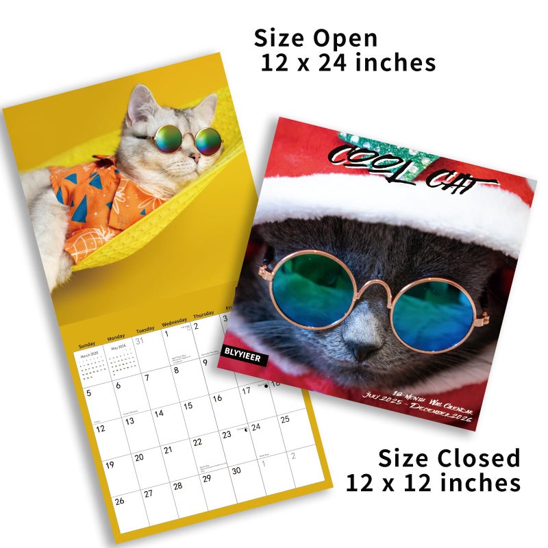 BLYYIEER 2026 Wall Calendar,Calendar 2025-2026,Cool Cat Monthly Wall Calendar, 12" x 24" Open,Family Planner Calendar, Home & Office Organizer,Hangable - Image 4