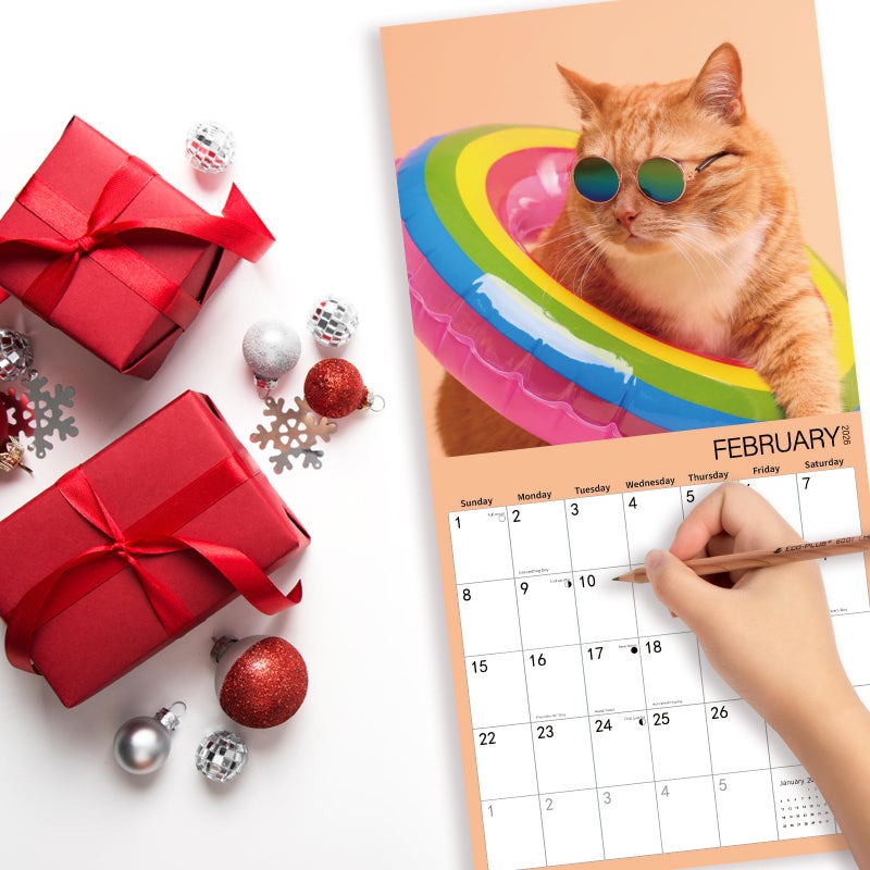 BLYYIEER 2026 Wall Calendar,Calendar 2025-2026,Cool Cat Monthly Wall Calendar, 12" x 24" Open,Family Planner Calendar, Home & Office Organizer,Hangable - Image 5