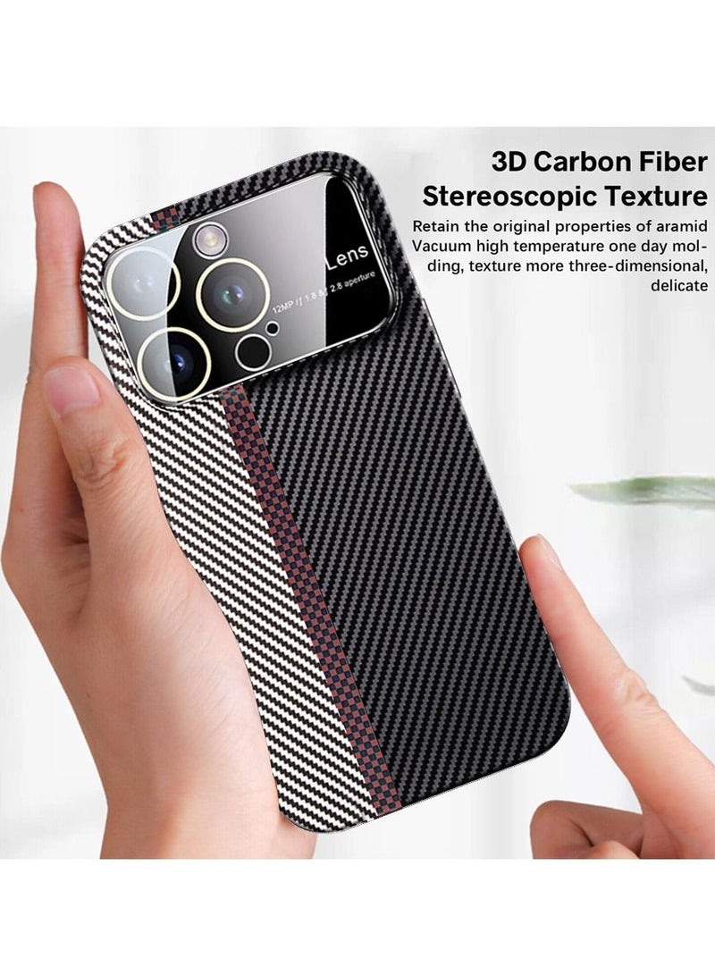 CATANES حافظة آيفون 14 برو ماكس من الكربون مع نافذة كبيرة لحماية الكاميرا تصميم فريد بألوان مذهلة مختلطة من ألياف الكربون الأراميد باللونين الأبيض والأسود - Image 3