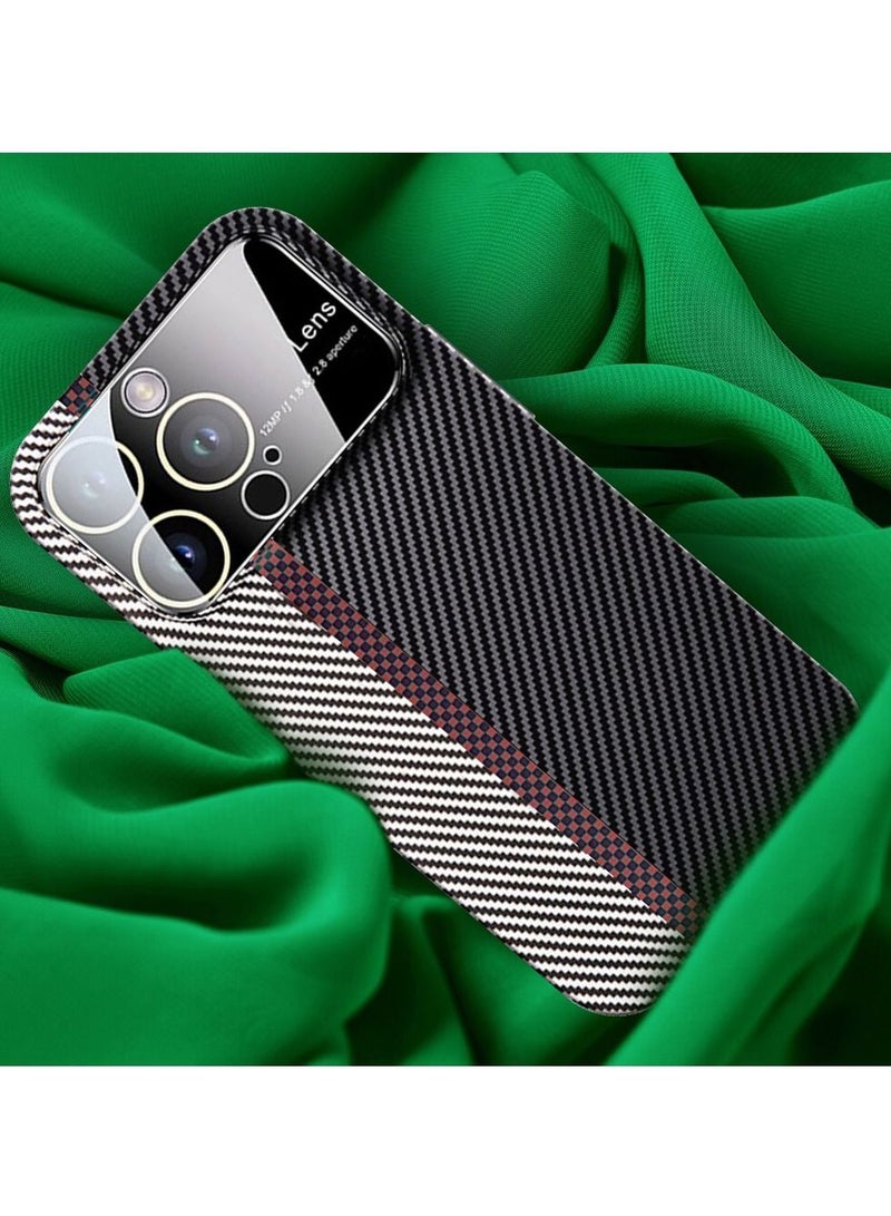 CATANES حافظة آيفون 14 برو ماكس من الكربون مع نافذة كبيرة لحماية الكاميرا تصميم فريد بألوان مذهلة مختلطة من ألياف الكربون الأراميد باللونين الأبيض والأسود - Image 4