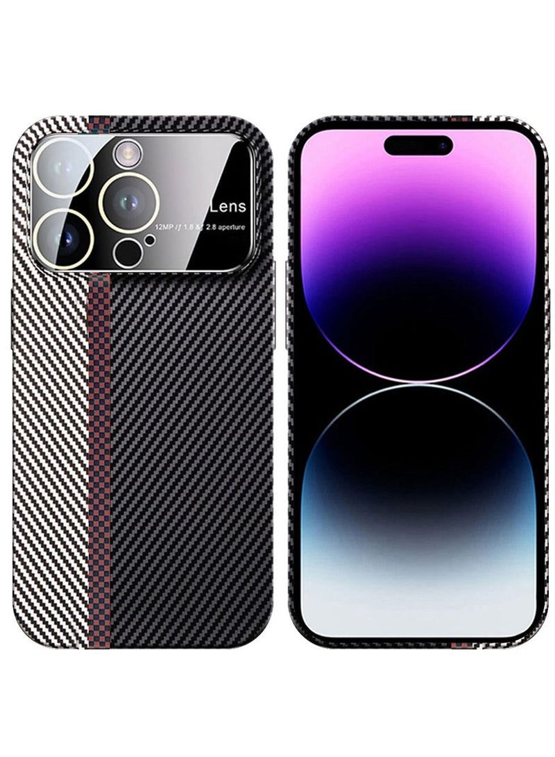CATANES حافظة آيفون 14 برو ماكس من الكربون مع نافذة كبيرة لحماية الكاميرا تصميم فريد بألوان مذهلة مختلطة من ألياف الكربون الأراميد باللونين الأبيض والأسود - Image 2