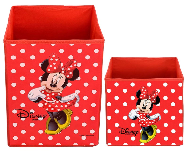Kuber Industries Disney Minnie Print Non Woven Large Size Fabric Foldable Laundry Basket and Small Size Cube Toy, Books, Shoes Storage Box with Handle (Set of 2, Red)-KUBMART11891 - Image 3