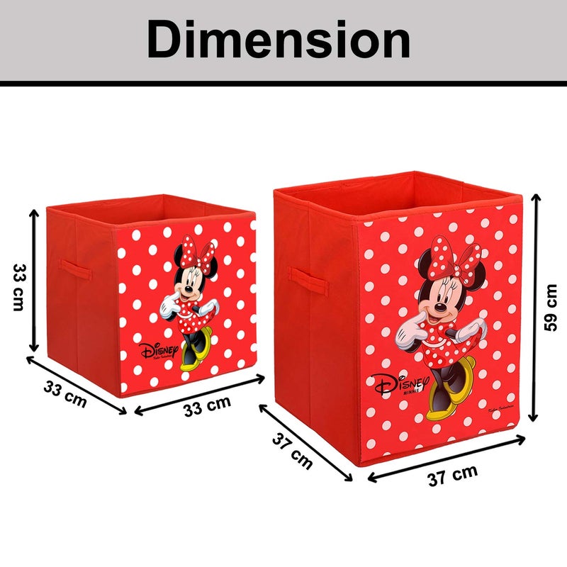 Kuber Industries Disney Minnie Print Non Woven Large Size Fabric Foldable Laundry Basket and Small Size Cube Toy, Books, Shoes Storage Box with Handle (Set of 2, Red)-KUBMART11891 - Image 2