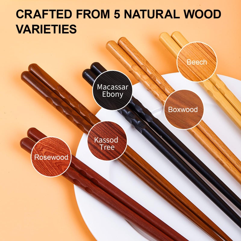 MFJUNS 5 Pairs Japanese Minimalist Reusable Chopsticks, 8.8 Inch Non-Slip Natural Wood Set - Ideal for Sushi, Noodles, Rice | Chopsticks Gift Set for Asian Cuisine Lovers - Image 4