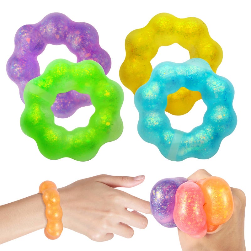 Manmel 4Pack Squishy Toys Wearable Bracelet Stress Balls Fidget Toys Soft Donut Stress Relief Sensory Toy for Kids Adults Squeeze Balls Stress Toys for Party Favors Goodie Bags Stuffers - Image 3