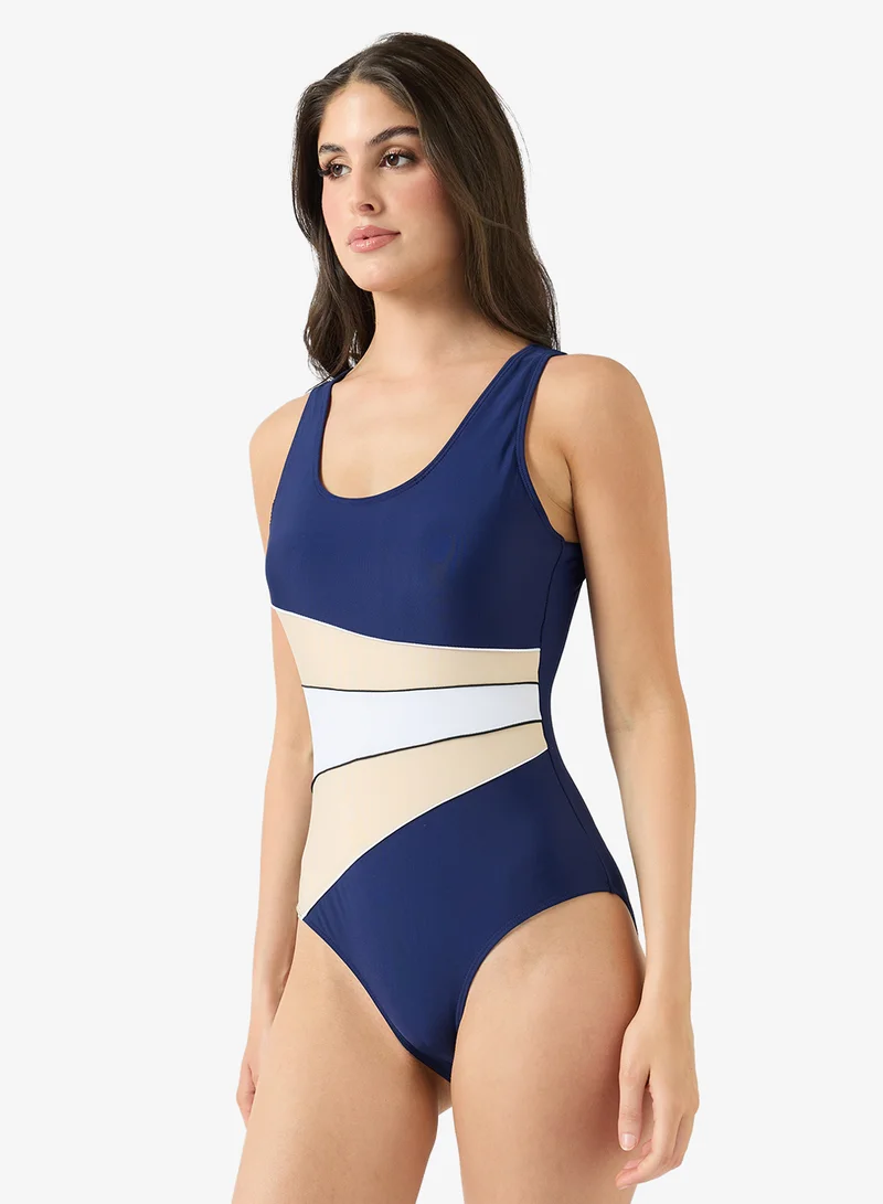 FRWD Square Neck Colorblock Swimsuit