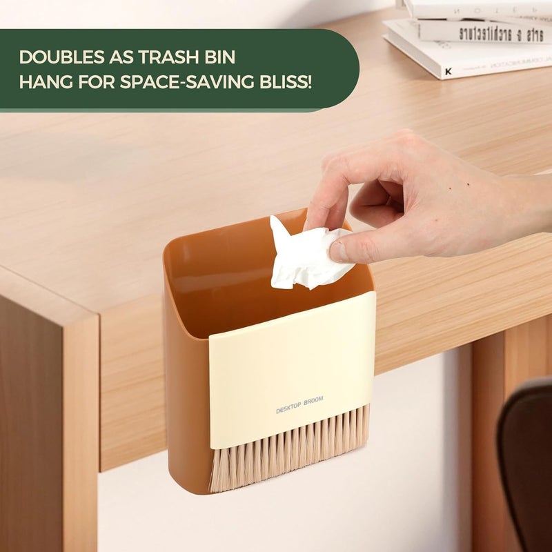 SNAPCOM Broom and Dustpan with Trash Can Portable Hand Whisk Broom Brush Mini Hanging Trash Can Soft Bristle Household use for Cleaning Desktop Drawer Sofa Keyboard Office Home 1 pcs - Image 5