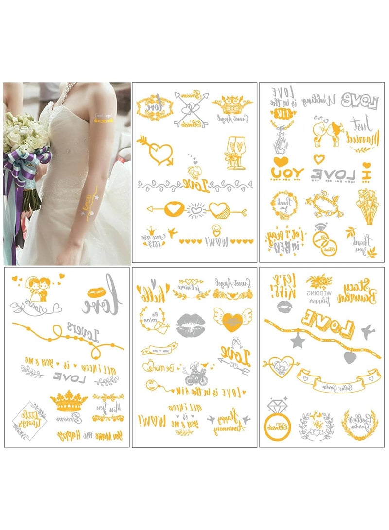 قوس قزح أورينبو 5 أوراق ملصقات وشم مؤقتة لحفلات الزفاف إكسسوارات ديكور حفلات رومانسية ملصق وشم مؤقت للعروس ملصقات ذهبية فضية معدنية لعروض وصيفات العروس ديكورات الزفاف للبالغين - Image 1