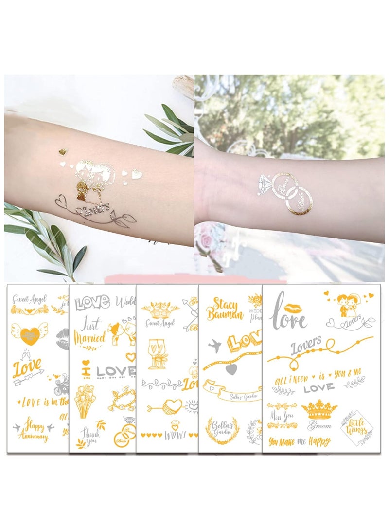 قوس قزح أورينبو 5 أوراق ملصقات وشم مؤقتة لحفلات الزفاف إكسسوارات ديكور حفلات رومانسية ملصق وشم مؤقت للعروس ملصقات ذهبية فضية معدنية لعروض وصيفات العروس ديكورات الزفاف للبالغين - Image 3