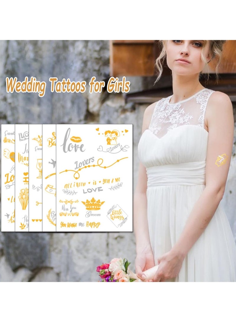 قوس قزح أورينبو 5 أوراق ملصقات وشم مؤقتة لحفلات الزفاف إكسسوارات ديكور حفلات رومانسية ملصق وشم مؤقت للعروس ملصقات ذهبية فضية معدنية لعروض وصيفات العروس ديكورات الزفاف للبالغين - Image 2