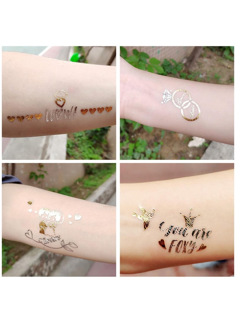 قوس قزح أورينبو 5 أوراق ملصقات وشم مؤقتة لحفلات الزفاف إكسسوارات ديكور حفلات رومانسية ملصق وشم مؤقت للعروس ملصقات ذهبية فضية معدنية لعروض وصيفات العروس ديكورات الزفاف للبالغين - Image 4