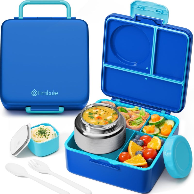 Fimibuke Bento Box for Kids Adult with Thermos 34 Compartment 60OZ Toddler Lunch Box Container with Leakproof 8OZ Insulated Food Jar Sauce Jar Utensil for School Boy Girl BPAFree Dishwasher Safe