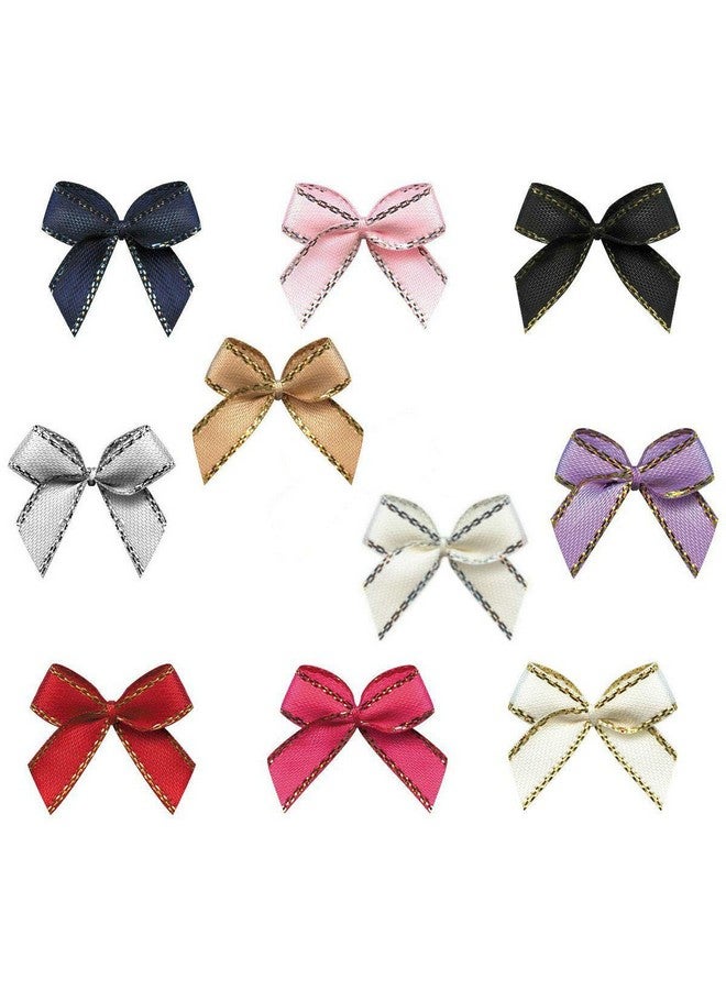 Aysekone 100 Pieces Mini Metallic Edge Satin Bowknot Flowers Diy Craft Ribbon Bow Appliques For Sewing,Scrapbooking,Wedding And Decoration (Mixed 10 Colors) - Image 1
