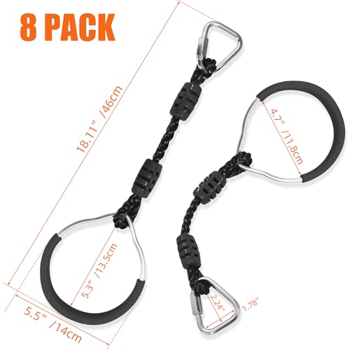 Hokilands Hanging Ninja Gymnastic Ring Swing Monkey Bar Climbing Bar Jungle Fist For Outdoor Indoor Backyard Activities, 8 Pack Black Obstacle Course Rings Workout Playground Training Equipment Trapeze Play Set - Image 5