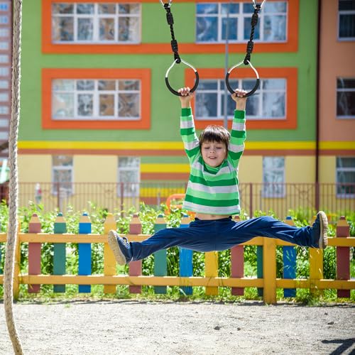 Hokilands Hanging Ninja Gymnastic Ring Swing Monkey Bar Climbing Bar Jungle Fist For Outdoor Indoor Backyard Activities, 8 Pack Black Obstacle Course Rings Workout Playground Training Equipment Trapeze Play Set - Image 2