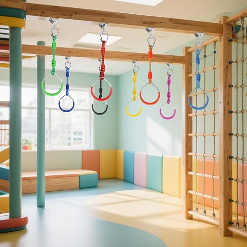 Hokilands Hanging Ninja Gymnastic Ring Swing Monkey Bar Climbing Bar Jungle Fist For Outdoor Indoor Backyard Activities, 8 Pack Black Obstacle Course Rings Workout Playground Training Equipment Trapeze Play Set - Image 4