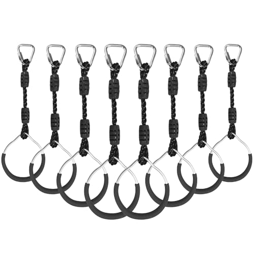 Hokilands Hanging Ninja Gymnastic Ring Swing Monkey Bar Climbing Bar Jungle Fist For Outdoor Indoor Backyard Activities, 8 Pack Black Obstacle Course Rings Workout Playground Training Equipment Trapeze Play Set - Image 1
