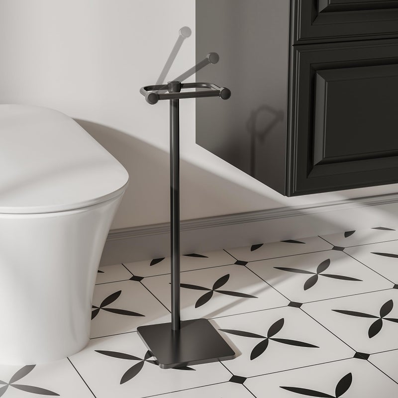 RUACQ Toilet Paper Holder Stand  Bathroom Toilet Paper Roll Holder Free Standing  Toilet Tissue Holder Stand with Post Pivoting Design  Stable Weighted Base  SUS304 Stainless Steel (Matte Black) - Image 2