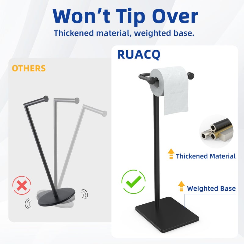 RUACQ Toilet Paper Holder Stand  Bathroom Toilet Paper Roll Holder Free Standing  Toilet Tissue Holder Stand with Post Pivoting Design  Stable Weighted Base  SUS304 Stainless Steel (Matte Black) - Image 5