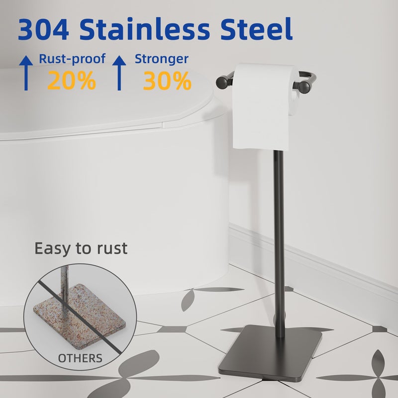 RUACQ Toilet Paper Holder Stand  Bathroom Toilet Paper Roll Holder Free Standing  Toilet Tissue Holder Stand with Post Pivoting Design  Stable Weighted Base  SUS304 Stainless Steel (Matte Black) - Image 4